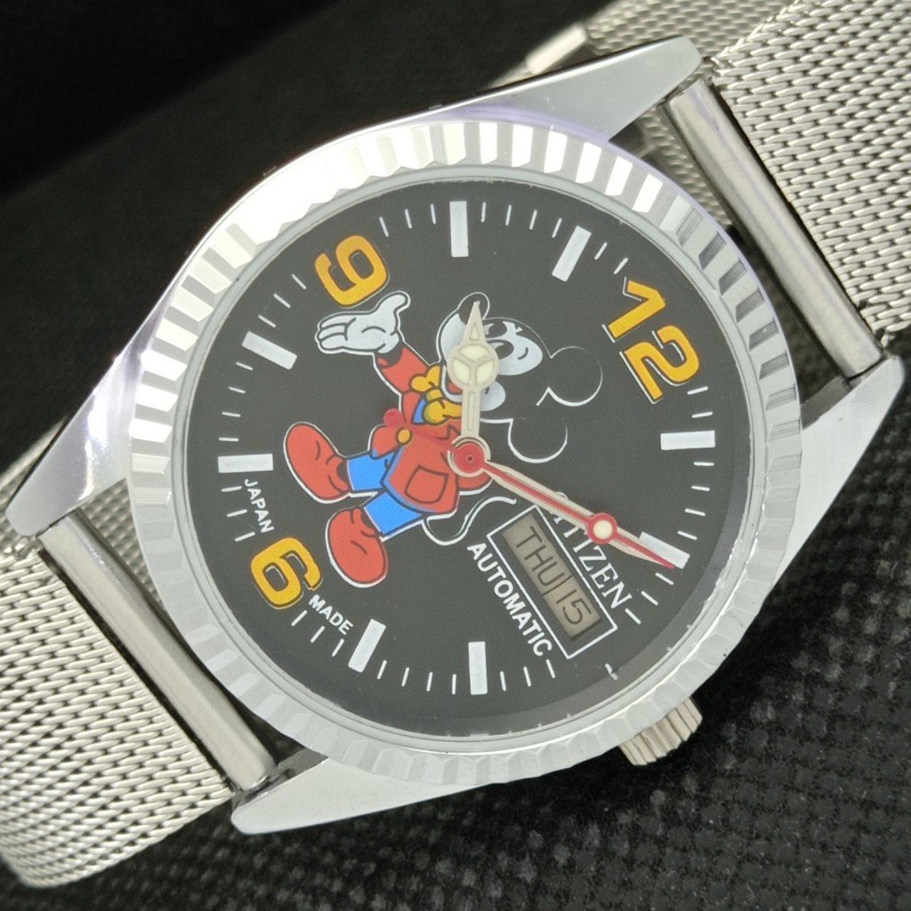 Vintage 1977 Citizen Automatic Mens Disney Silver Watch WDaydate Silver Strap